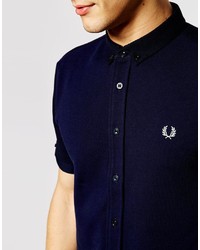 Fred Perry Shirt With Mixed Pique Cotton Short Sleeves