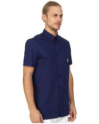 Love Moschino Short Sleeve Blue Patch Button Up