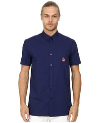 Love Moschino Short Sleeve Blue Patch Button Up