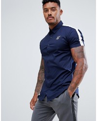 Siksilk Short Sleeve Shirt In Navy With White