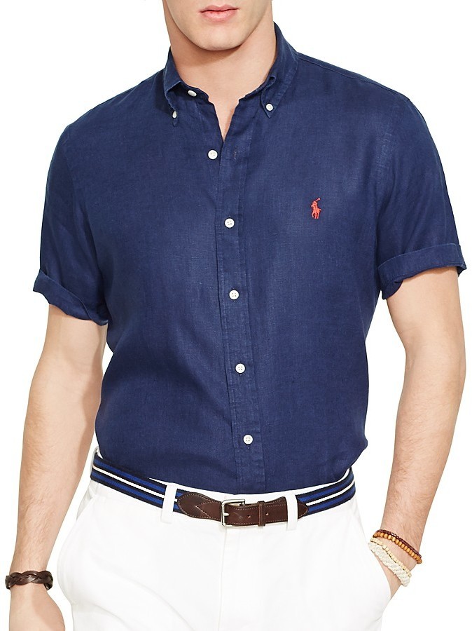 Polo Ralph Lauren Short Sleeved Linen Shirt Classic Fit, $89 |  Bloomingdale's | Lookastic