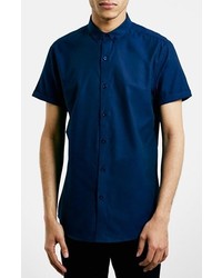 Topman Slim Fit Hexagon Texture Short Sleeve Shirt
