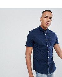 ASOS DESIGN Tall Casual Stretch Regular Fit Oxford Shirt In Navy