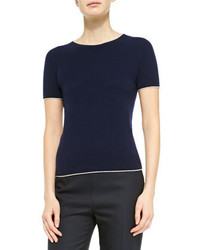 The Row Cashmere Short Sleeve Sweater Navy