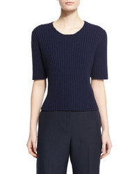 The Row Nias Short Sleeve Cashmere Blend Sweater Deep Navy