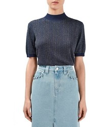 Topshop Unique Lamont Short Sleeve Metallic Stripe Sweater