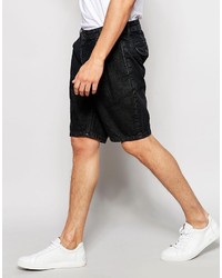 Asos Brand Denim Short With Double Pleat Detail In Mid Gray