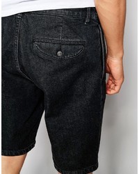 Asos Brand Denim Short With Double Pleat Detail In Mid Gray