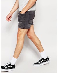 Asos Brand Denim Shorts In Stretch Slim Short Length Washed Black