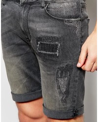 Asos Brand Denim Shorts In Super Skinny With Rip And Repair
