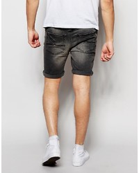 Asos Brand Denim Shorts In Super Skinny With Rip And Repair