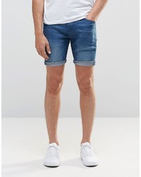 Asos Brand Slim Denim Shorts In Blue