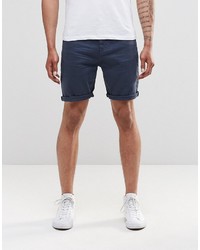 Asos Brand Slim Denim Shorts In Dark Blue