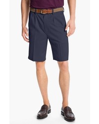 Nordstrom Smartcare Double Pleated Shorts Navy 42