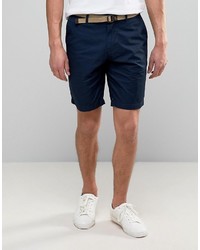 Pull&Bear Smart Chino Shorts With Belt In Navy