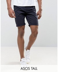 Asos Tall Slim Chino Shorts In Navy