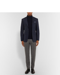 Canali Blue Sienna Slim Fit Slub Wool And Silk Blend Suit Jacket