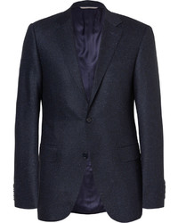 Canali Blue Sienna Slim Fit Slub Wool And Silk Blend Suit Jacket
