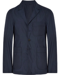 Burberry Navy Slim Fit Unstructured Silk And Wool Blend Blazer