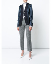 Thom Browne Reconstructed Jacket Blouse In Navy Silk Charmeuse