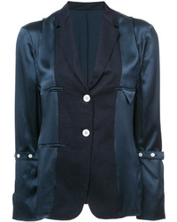 Thom Browne Reconstructed Jacket Blouse In Navy Silk Charmeuse