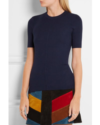 Frame Classic Ribbed Silk And Cashmere Blend Top Navy