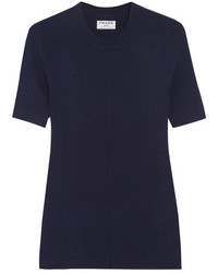 Frame Classic Ribbed Silk And Cashmere Blend Top Navy