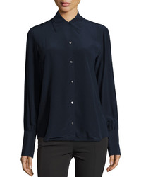 The Row Suz Classic Button Front Blouse Navy