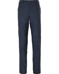 Canali Blue Slim Fit Birdseye Stretch Wool And Silk Blend Trousers