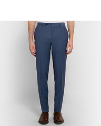 Canali Blue Slim Fit Super 140s Wool Silk And Linen Blend Trousers
