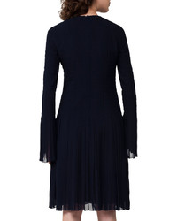 Akris Bell Sleeve Silk Georgette Pliss Dress Blue