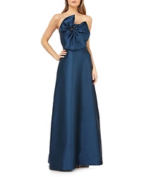 Kay Unger Bow Front Straplles Mikado Evening Dress