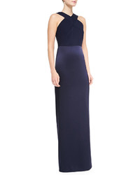 St. John Collection Silk Charmeuse And Liquid Satin Gown Navy