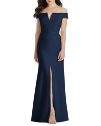 Dessy Collection Notched Off The Shoulder Crepe Gown