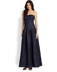 Kay Unger Strapless Silk Pleated Gown