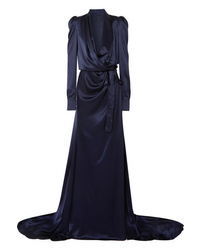 Ong-Oaj Pairam Tammy Gathered Silk Satin Wrap Gown