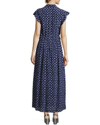 Rebecca Taylor Button Front Belted Silk Maxi Dress