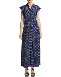 Rebecca Taylor Button Front Belted Silk Maxi Dress