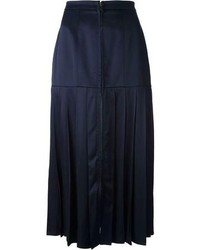 Navy Silk Midi Skirt