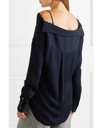 Theory Tamelee Off The Shoulder Silk Top Navy
