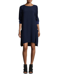Eileen Fisher 34 Sleeve Silk Georgette Shift Dress W Pockets Petite