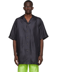 Dries Van Noten Black Silk Back Graphic Shirt
