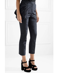 Rosie Assoulin Do The Bustle Silk And Wool Blend Moire Skinny Pants Navy
