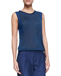 Vince Mixed Fabric Silk Muscle Tee
