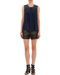 Sea Sleeveless Top With Leather Panels