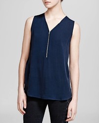 The Kooples Top Sleeveless Silk And Jersey Zip Front