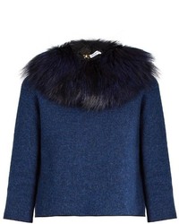 Sonia Rykiel Detachable Fox Fur Collar Tie Back Sweater