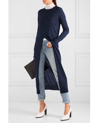 Jil Sander Split Front Silk And Cotton Blend Sweater Navy
