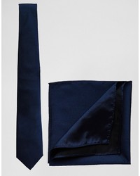 Asos Brand Wedding Tie And Pocket Square Pack In Silk In Navy
