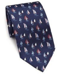 Salvatore Ferragamo Navy Sailboat Silk Tie